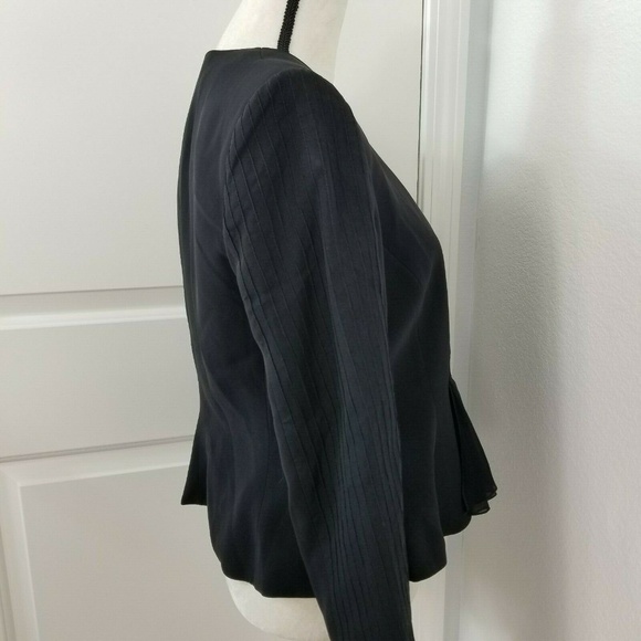 Armani Collezioni Black Silk Blazer Flared Hem Pleated Sleeves Sz 10 NWT - Picture 4 of 8
